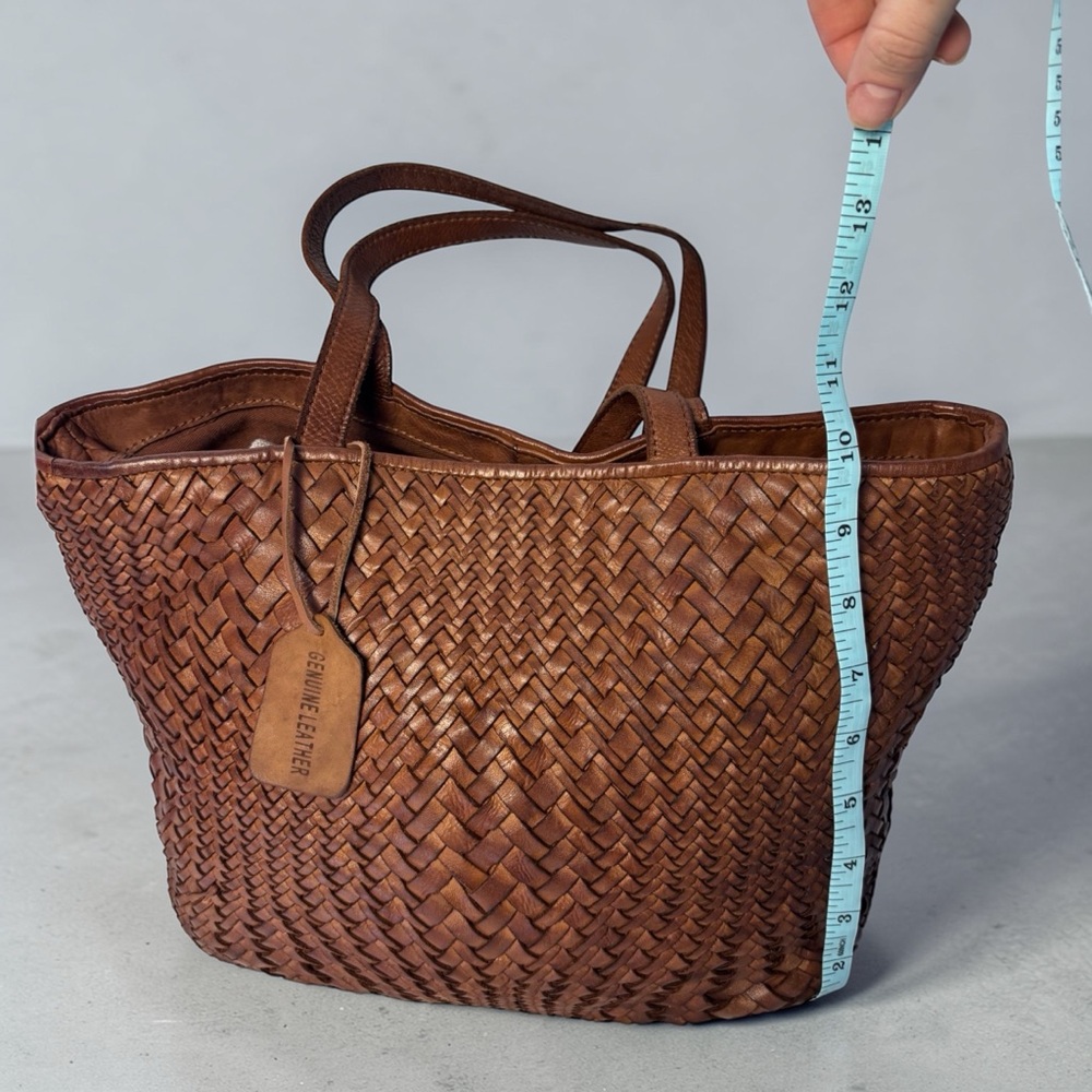 Bottega Style Woven Genuine Leather Tote Bag Brown Leather Shoulder Tote - Picture 7 of 10